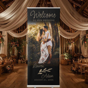 Elegant Simple Calligraphy Photo Wedding Retractable Banner