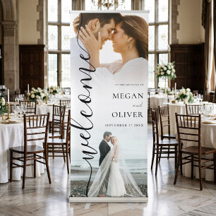Elegant Simple Calligraphy Photo Wedding Welcome Retractable Banner