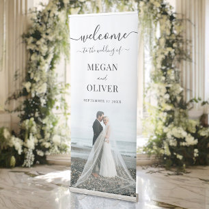 Elegant Simple Calligraphy Photo Wedding Welcome Retractable Banner