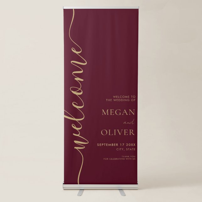 Elegant Simple Calligraphy Script Wedding Welcome Retractable Banner (Front)