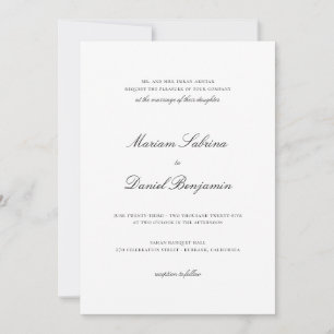 Elegant Simple Calligraphy Script White Wedding Invitation