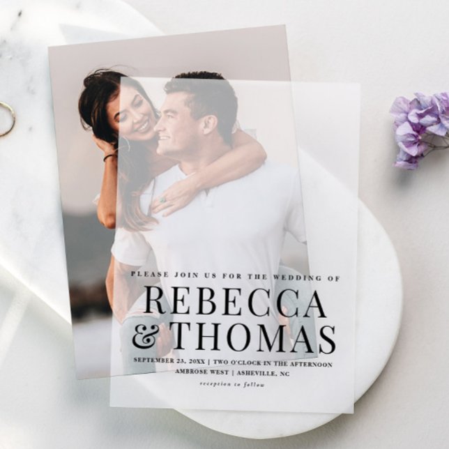 Elegant Simple Calligraphy Wedding Photo Overlay Vellum Invitations (Creator Uploaded)