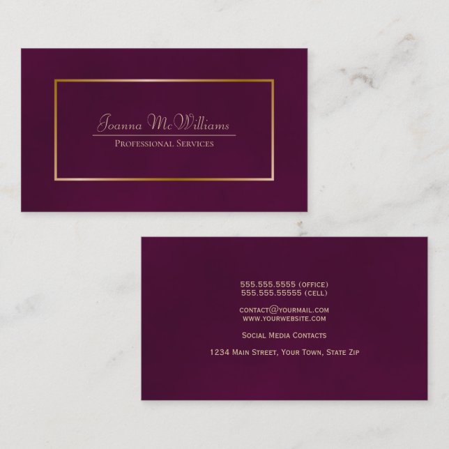 Elegant Simple Cassis Purple & Gold Professional Business Card (Front/Back)