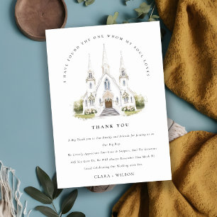 Elegant Simple Catholic Watercolor Church Wedding Thank You Card