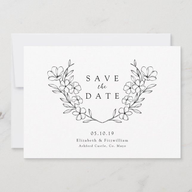 Elegant Simple Cherry Blooming Blossom Wreath Save The Date (Front)