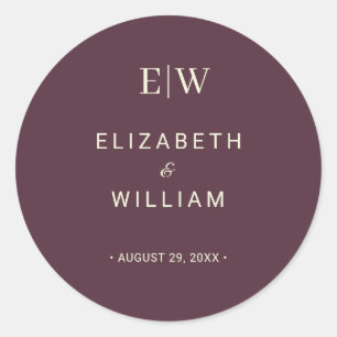 Elegant Simple Cherry Lacquer, Monogram Wedding Classic Round Sticker