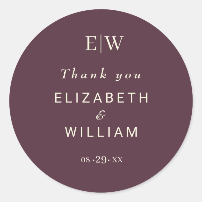 Elegant Simple Cherry Lacquer, Monogram Wedding Classic Round Sticker (Front)