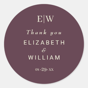 Elegant Simple Cherry Lacquer, Monogram Wedding Classic Round Sticker