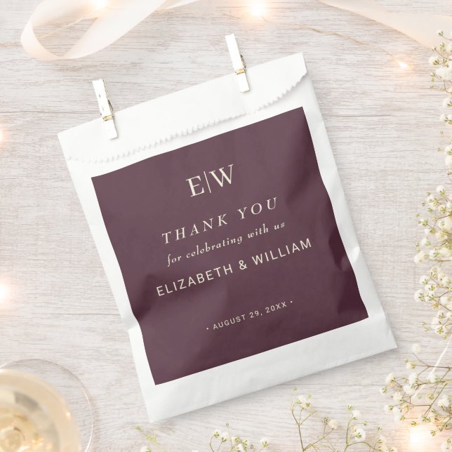 Elegant Simple Cherry Lacquer, Monogram Wedding Favour Bags (Clipped)