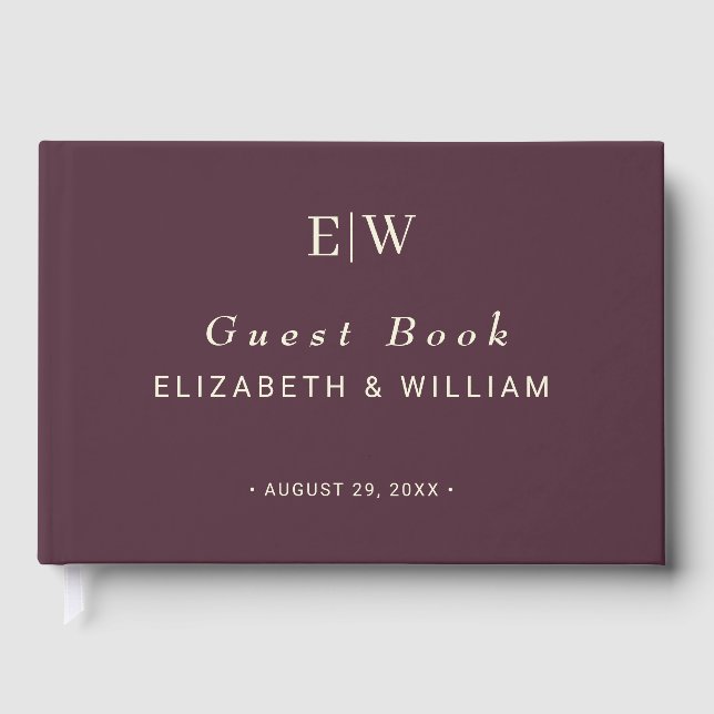 Elegant Simple Cherry Lacquer, Monogram Wedding Guest Book (Front)