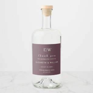 Elegant Simple Cherry Lacquer, Monogram Wedding Liquor Bottle Label