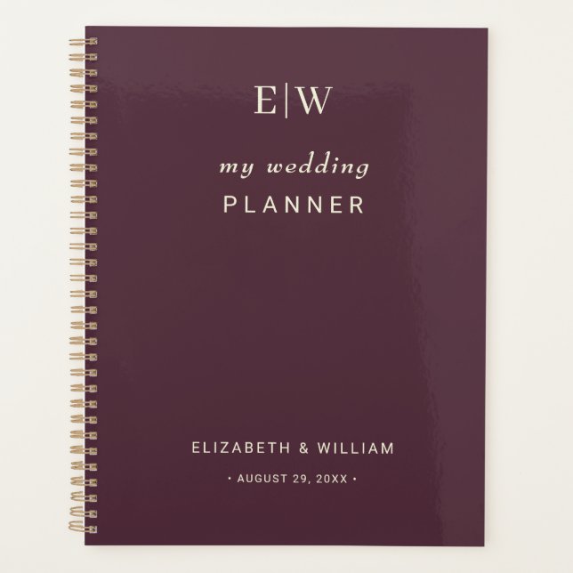 Elegant Simple Cherry Lacquer, Monogram Wedding Planner (Front)