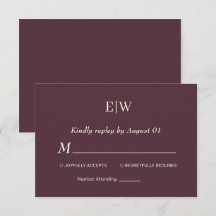 Elegant Simple Cherry Lacquer, Monogram Wedding RSVP Card
