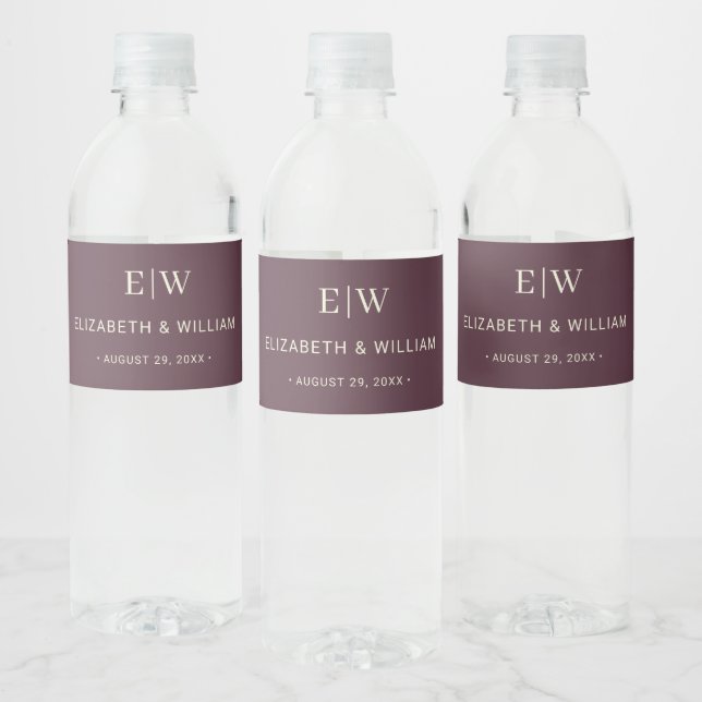Elegant Simple Cherry Lacquer, Monogram Wedding Water Bottle Label (Bottles)