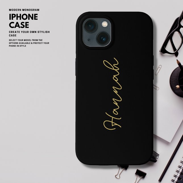 Elegant Simple Chic Black and Gold Script Monogram Case-Mate iPhone Case (Creator Uploaded)