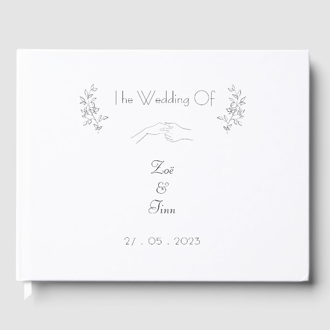 Elegant Simple Chic Black & White Illustrations  Guest Book (Front)