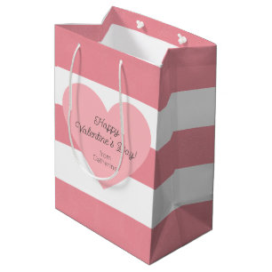 Elegant Simple Chic Girly Pink White Stripes Medium Gift Bag