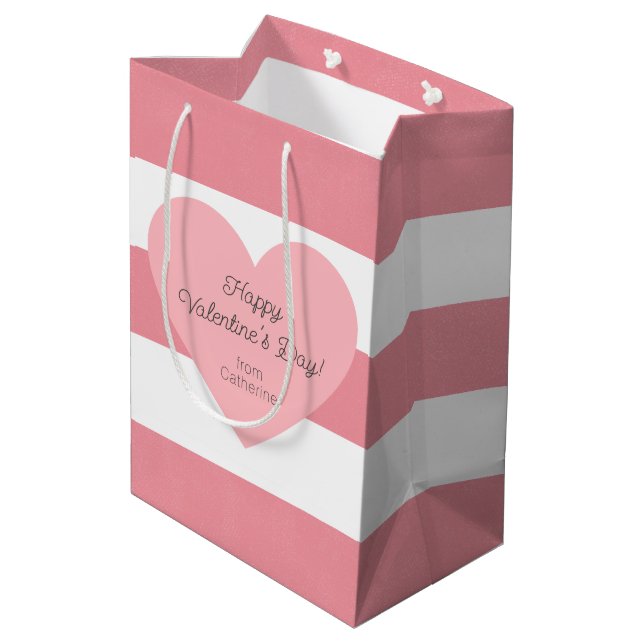 Elegant Simple Chic Girly Pink White Stripes Medium Gift Bag (Back Angled)