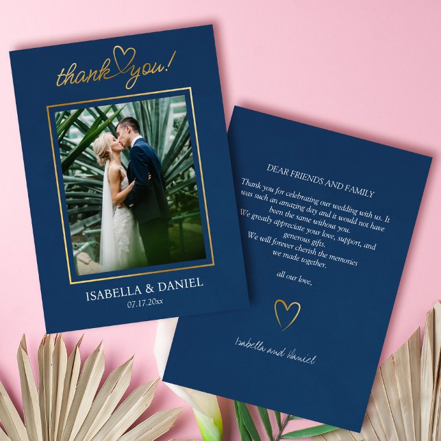 Elegant Simple Chic Script Love with Heart Wedding Thank You Card (Elegant Simple Chic Script Love with Heart Blue Wedding Thank You Card)