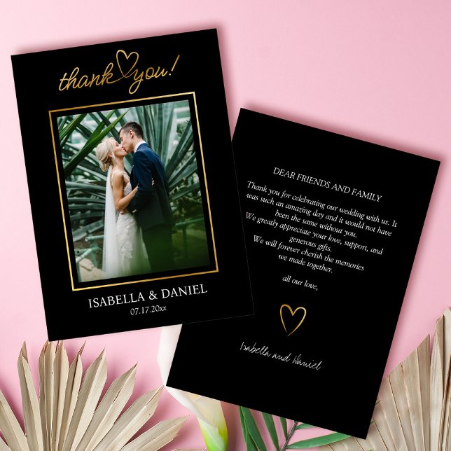 Elegant Simple Chic Script Love with Heart Wedding Thank You Card (Elegant Simple Chic Script Love with Heart Black Wedding Thank You Card)