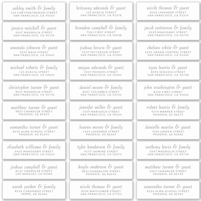 Elegant Simple Chic Wedding Guest Names Address (Front)