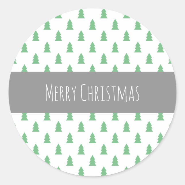 Elegant Simple Christmas tree pattern pastel green Classic Round Sticker (Front)