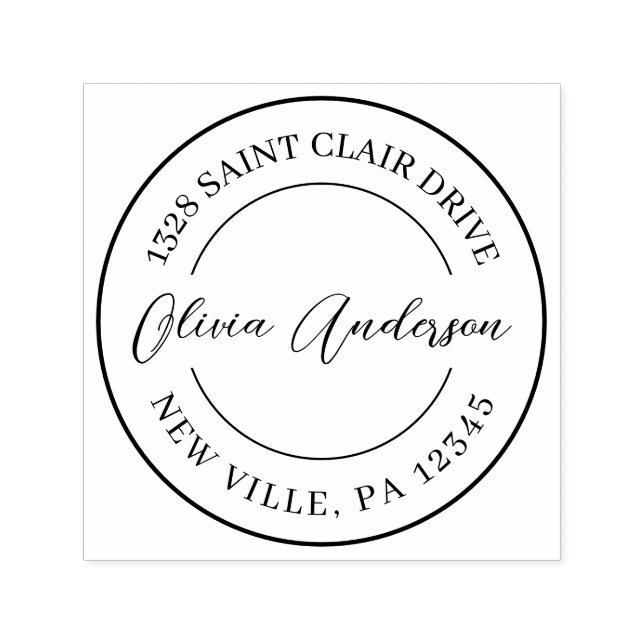 Elegant Simple Circle Signature Address Self-inking Stamp (Design)