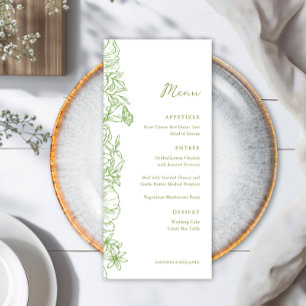 Elegant Simple Citrus Green Floral Garden Wedding Menu