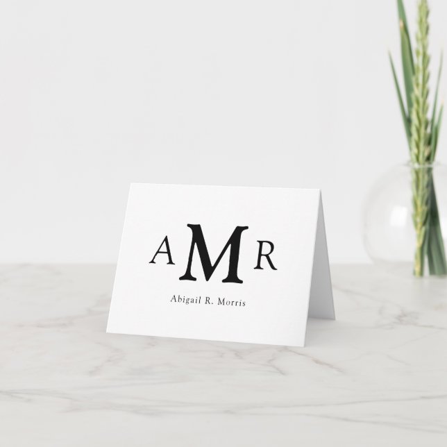 Elegant Simple Classic 3 Monogram Initial Business Note Card (Front)