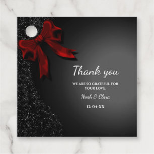 Elegant Simple Classic Minimalist Black Red Bow Favour Tags