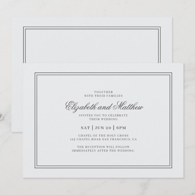 Elegant Simple Classic White Wedding Invitation (Front/Back)