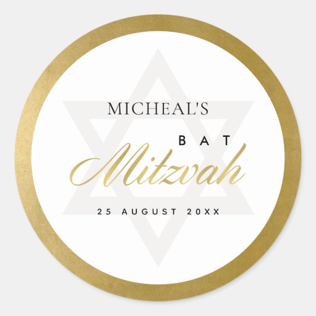 ELEGANT SIMPLE CLEAN FAUX GOLD BAR BAT MITZVAH CLASSIC ROUND STICKER (Front)