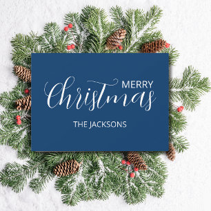 Elegant Simple Clean Midnight Blue Christmas Holiday Card