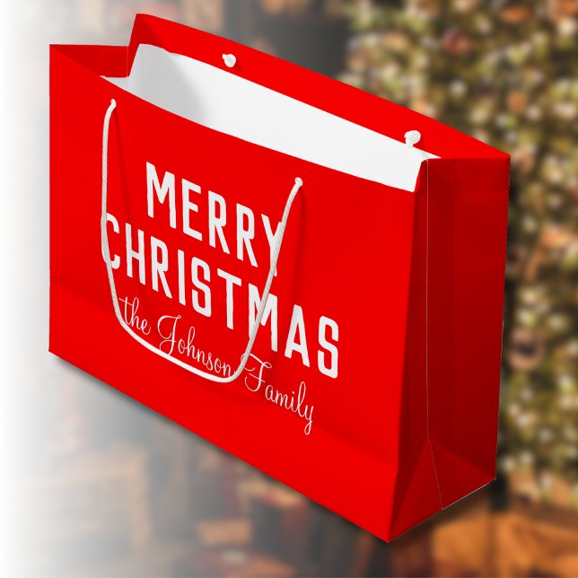 Elegant Simple Clean Neon Red Christmas   Large Gift Bag (Creator Uploaded)