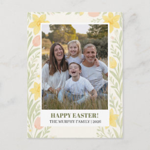 Elegant Simple Colorful Floral Easter Family Photo Holiday Postcard