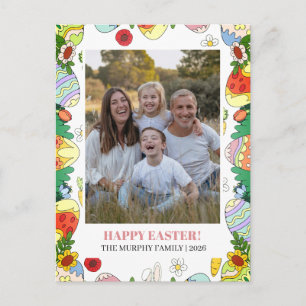 Elegant Simple Colorful Floral Easter Family Photo Holiday Postcard