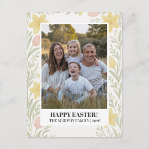 Elegant Simple Colourful Floral Easter Family Phot Holiday Postcard