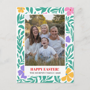Elegant Simple Colourful Floral Easter Family Phot Holiday Postcard