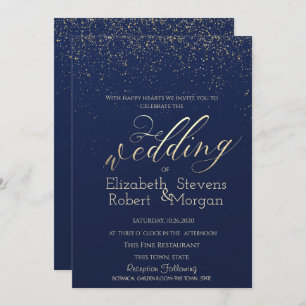 Elegant Simple Confetti Navy Blue Wedding Invitation