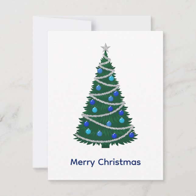 Elegant Simple Contemporary Blue Christmas Balls Holiday Card (Front)