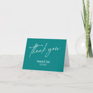 Elegant Simple Contemporary Handwriting Teal Thank You Card