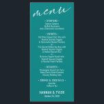 Elegant Simple Contemporary Typography Teal Menu<br><div class="desc">This suite's distinction is due to the contemporary handwriting font used for accent phrases. In this specific piece, this elegant typeface was used to create a graphic that simply reads "menu" at the top. Use the template fields to add your personal details. The background can be changed to any colour...</div>