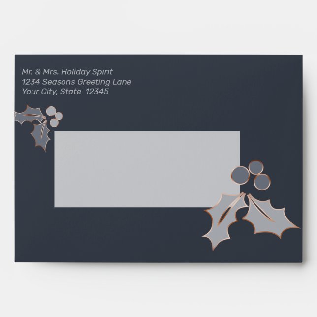 Elegant Simple Copper and Dusty Blue Holly Envelope (Front)