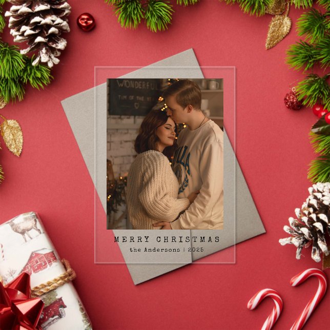 Elegant Simple Couple Photo Christmas Card Acrylic Invitations (Insitu (Holiday))