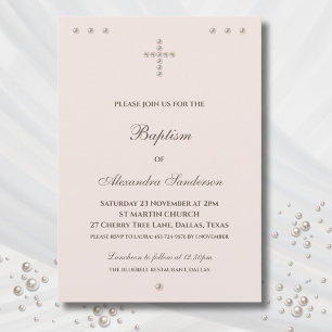 Elegant Simple Cross Christian Baptism Invitation