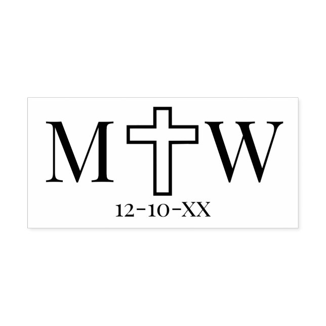 Elegant Simple Cross Couple 2 Init Monogram Date Self-inking Stamp (Design)