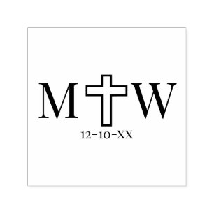Elegant Simple Cross Couple 2 Init Monogram Date Self-inking Stamp