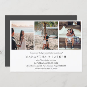 Elegant Simple Custom 3 Photo Monogrammed Wedding Invitation