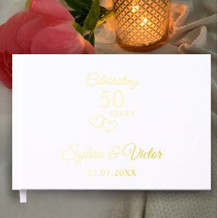Elegant Simple Custom 50th Anniversary Party Gold Guest Book