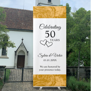 Elegant Simple Custom Gold 50th Anniversary Party Retractable Banner